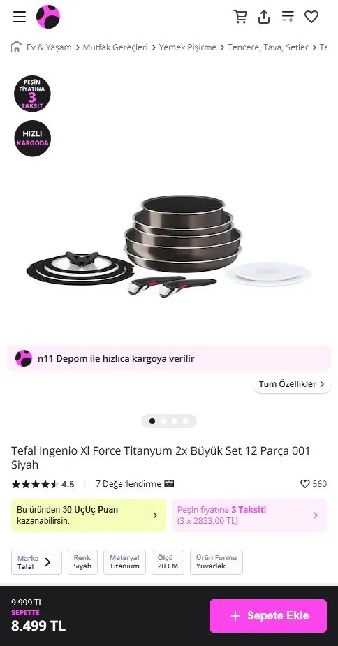 Tefal Ingenio Xl Force Titanyum 2x Büyük Set 12 Parça 001 Siyah