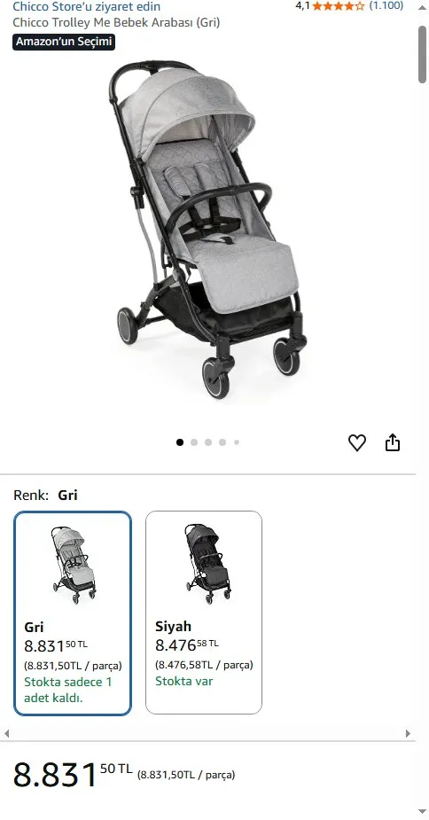 Chicco Trolley Me Bebek Arabası (Gri)