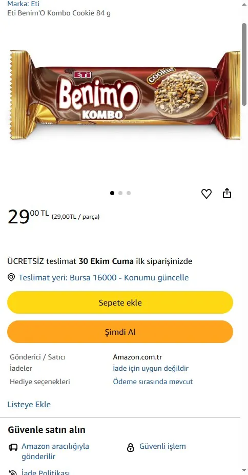 Eti Benim'O Kombo Cookie 84 g