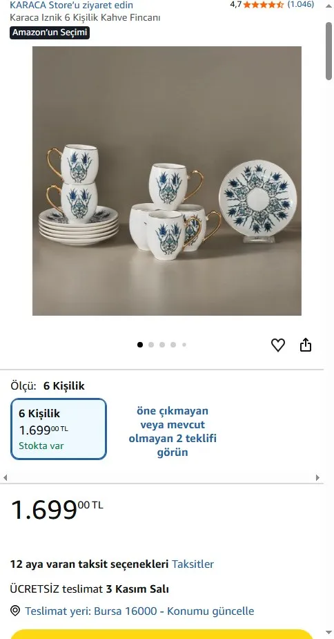 Karaca Iznik 6 Kişilik Kahve Fincanı