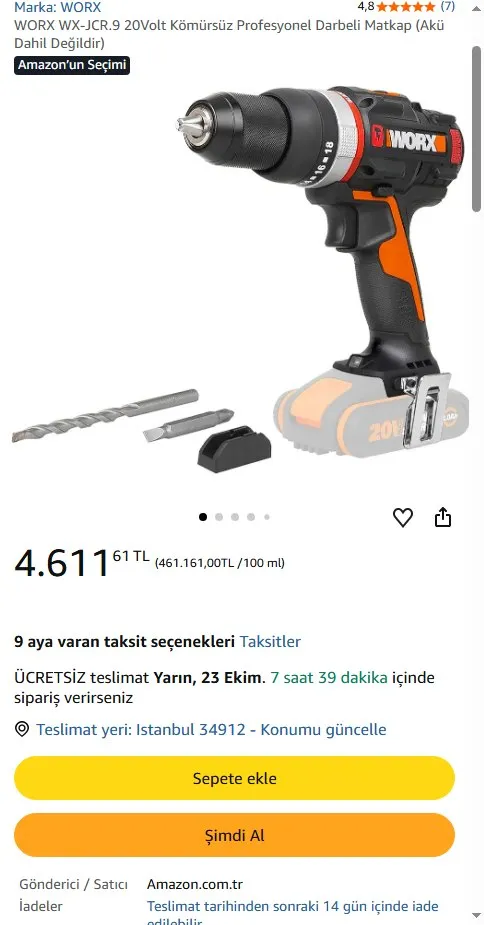 WORX WX-JCR.9 20Volt Kömürsüz Profesyonel Darbeli Matkap (Akü Dahil Değildir)