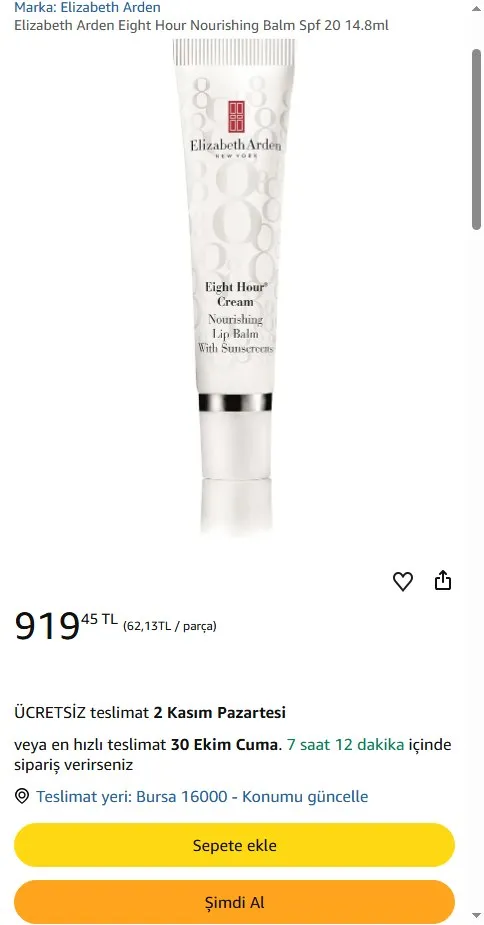 Elizabeth Arden Eight Hour Nourishing Balm Spf 20 14.8ml