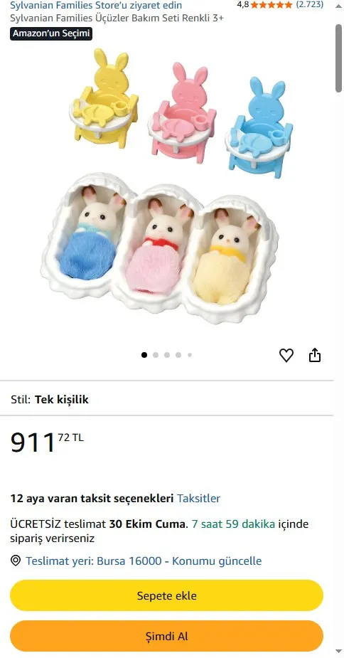 Sylvanian Families Üçüzler Bakım Seti Renkli 3+