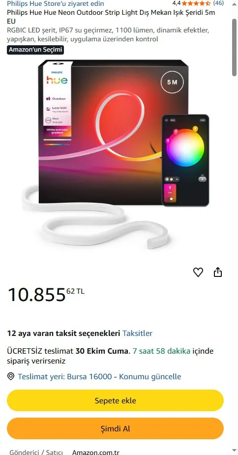 Philips Hue Hue Neon Outdoor Strip Light Dış Mekan Işık Şeridi 5m EU