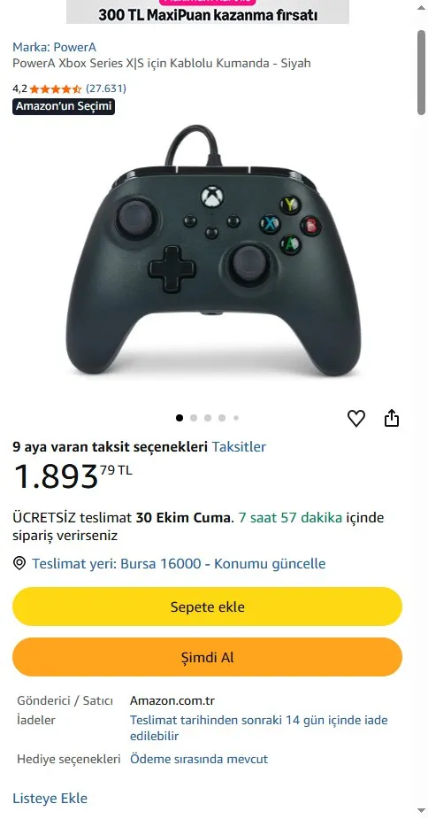 PowerA Xbox Series X|S için Kablolu Kumanda - Siyah
