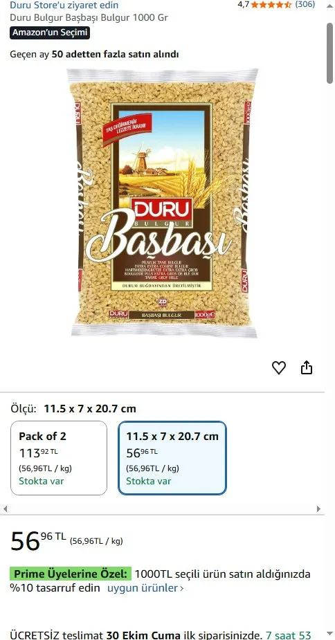 Duru Bulgur Başbaşı Bulgur 1000 Gr