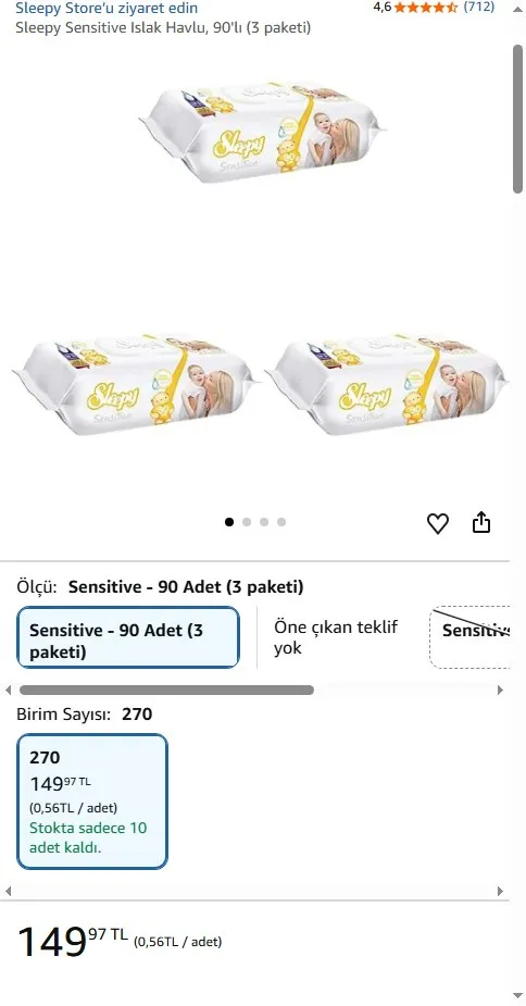 Sleepy Sensitive Islak Havlu, 90'lı (3 paketi)