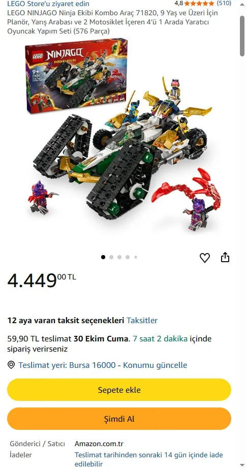 LEGO NINJAGO Ninja Ekibi Kombo Araç 71820, 9 Yaş ve Üzeri İçin Planör, Yarış Arabası ve 2 Motosiklet İçeren 4’ü 1 Arada Yaratıcı Oyuncak Yapım Seti (576 Parça)