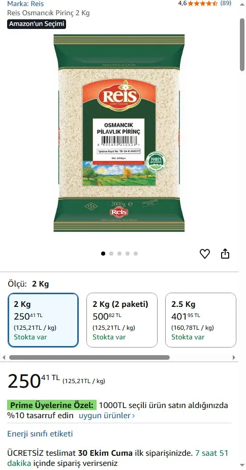 Reis Osmancık Pirinç 2 Kg