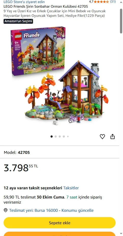 LEGO Friends Şirin Sonbahar Orman Kulübesi 42705