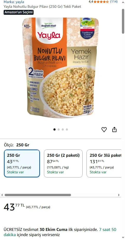 Yayla Nohutlu Bulgur Pilavı (250 Gr) Tekli Paket