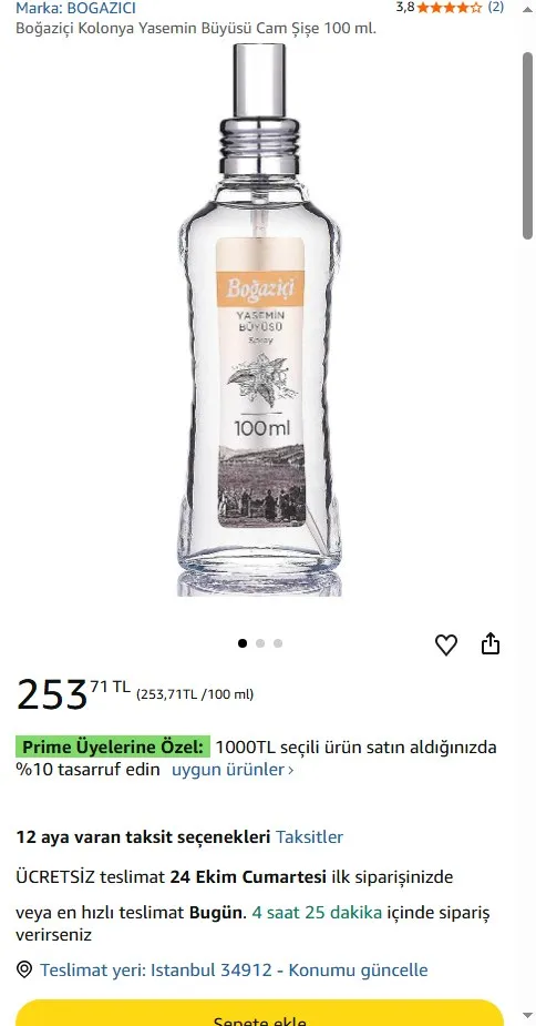 Boğaziçi Kolonya Yasemin Büyüsü Cam Şişe 100 ml.