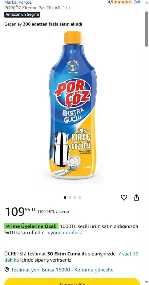 PORÇÖZ Kireç ve Pas Çözücü, 1 Lt