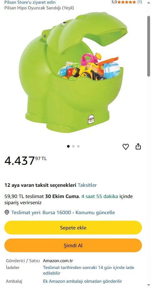 Pilsan Hipo Oyuncak Sandığı (Yeşil)