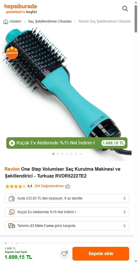 Revlon One Step Volumiser Saç Kurutma Makinesi ve Şekillendirici - Turkuaz RVDR5222TE2