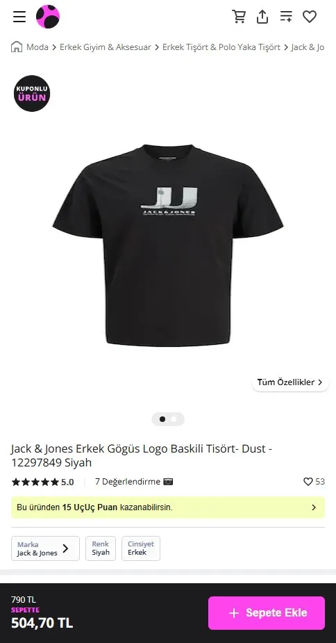 Jack & Jones Erkek Gögüs Logo Baskili Tisört- Dust - 12297849 Siyah