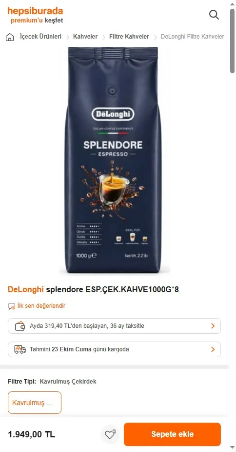 DeLonghi splendore ESP.ÇEK.KAHVE1000G*8