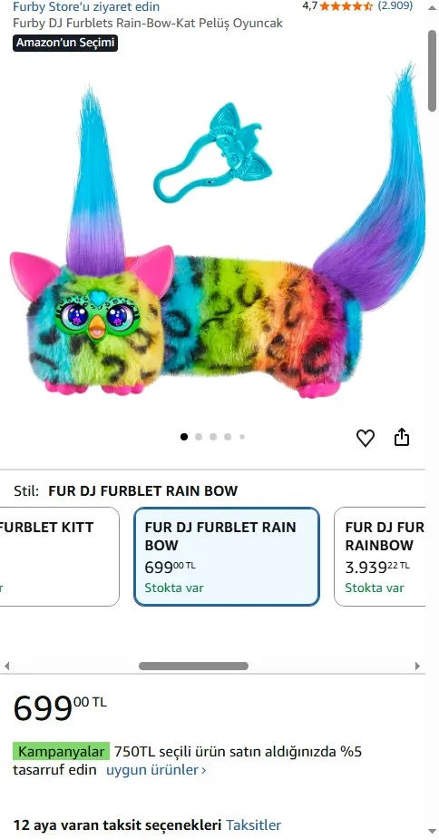 Furby DJ Furblets Rain-Bow-Kat Pelüş Oyuncak