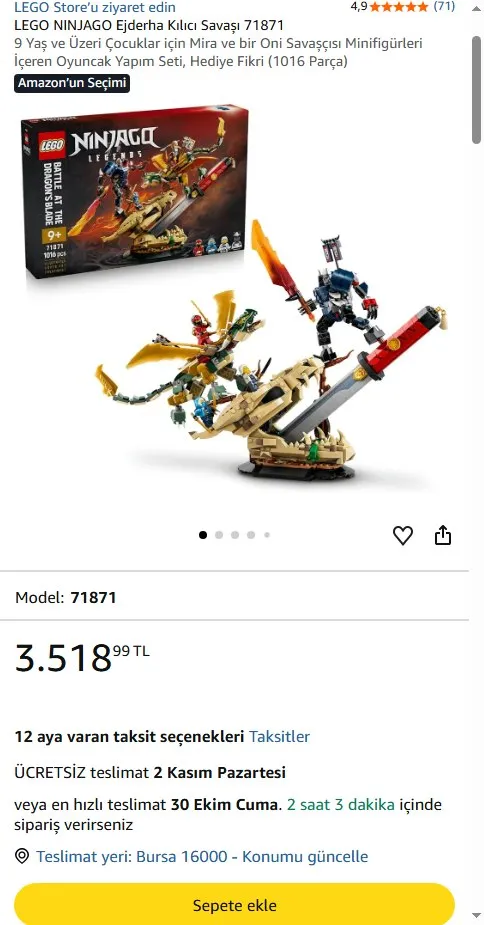 LEGO NINJAGO Ejderha Kılıcı Savaşı 71871