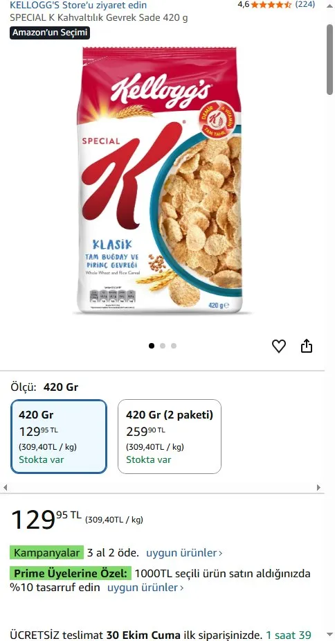 SPECIAL K Kahvaltılık Gevrek Sade 420 g