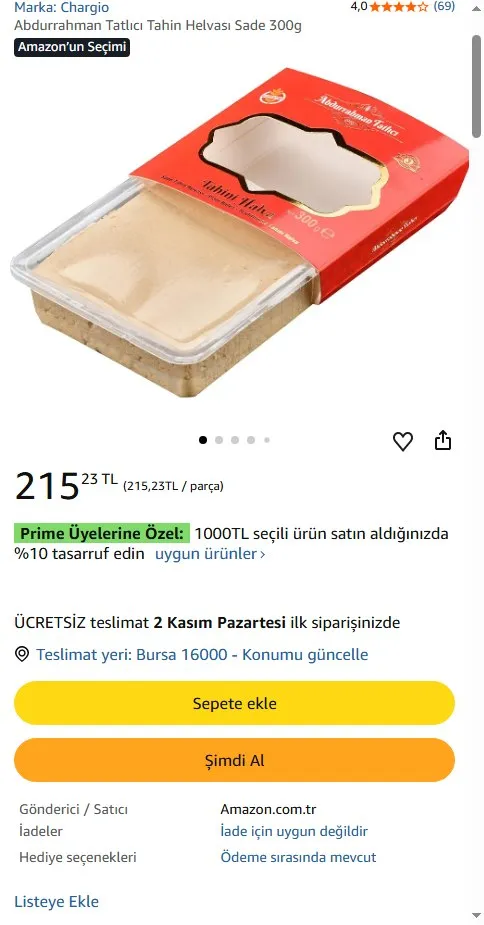Abdurrahman Tatlıcı Tahin Helvası Sade 300g