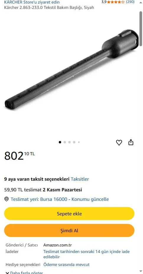 Kärcher 2.863-233.0 Tekstil Bakım Başlığı, Siyah