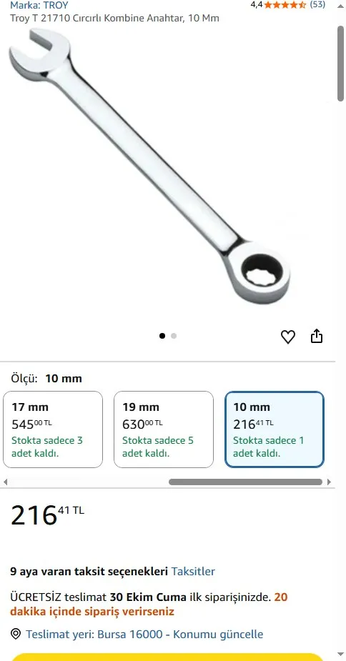 Troy T 21710 Cırcırlı Kombine Anahtar, 10 Mm