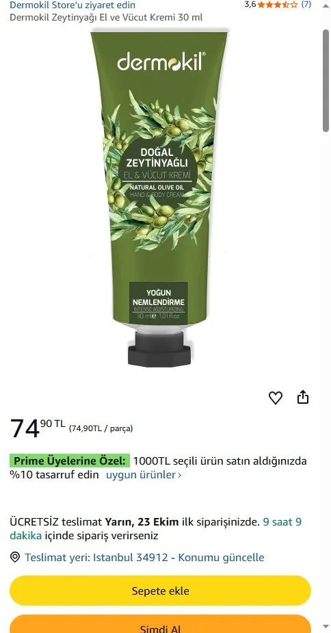 Dermokil Zeytinyağı El ve Vücut Kremi 30 ml