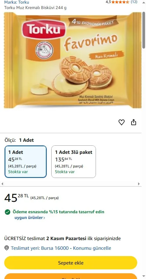 Torku Muz Kremalı Bisküvi 244 g