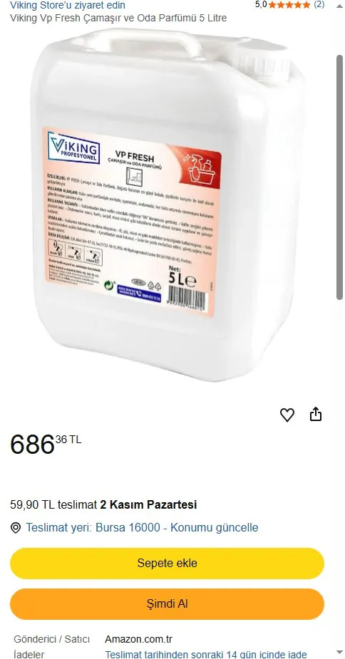 Viking Vp Fresh Çamaşır ve Oda Parfümü 5 Litre