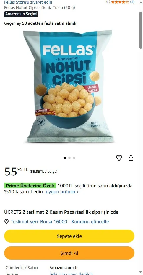 Fellas Nohut Cipsi - Deniz Tuzlu (50 g)