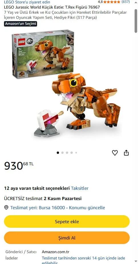 LEGO Jurassic World Küçük Eatie: T.Rex Figürü 76967