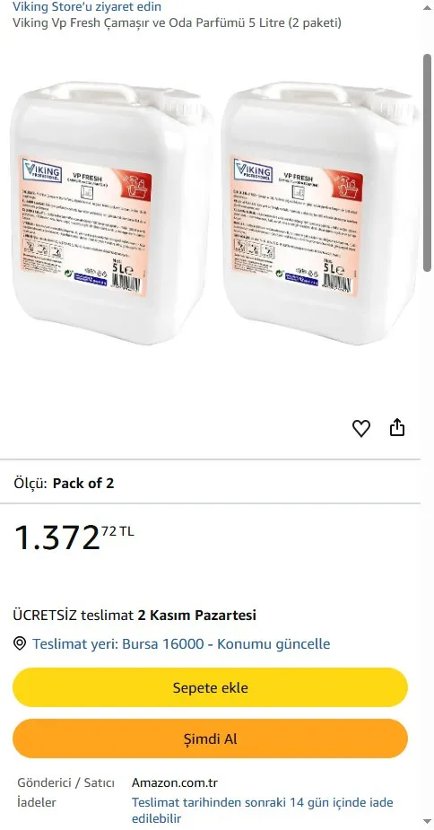 Viking Vp Fresh Çamaşır ve Oda Parfümü 5 Litre (2 paketi)