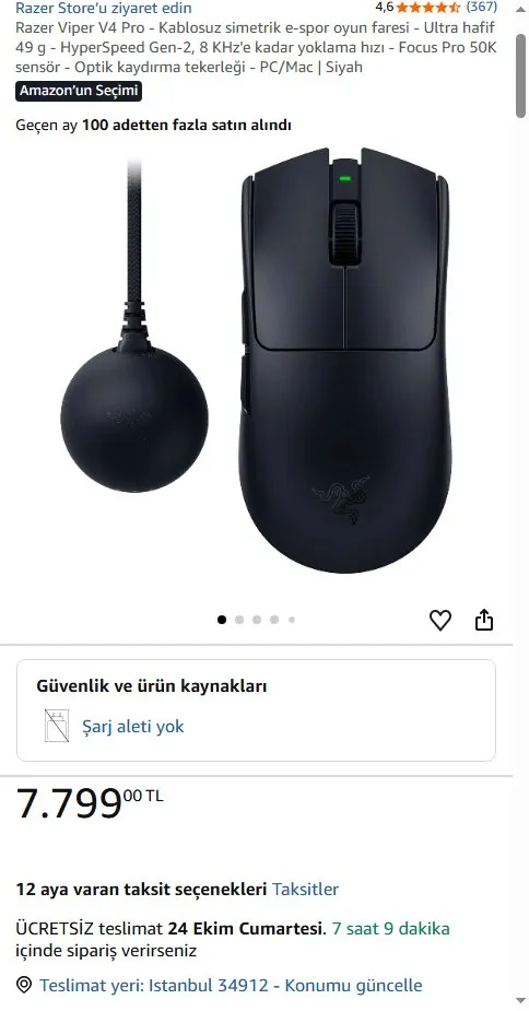 Razer Viper V4 Pro - Kablosuz simetrik e-spor oyun faresi - Ultra hafif 49 g - HyperSpeed Gen-2, 8 KHz'e kadar yoklama hızı - Focus Pro 50K sensör - Optik kaydırma tekerleği - PC/Mac | Siyah