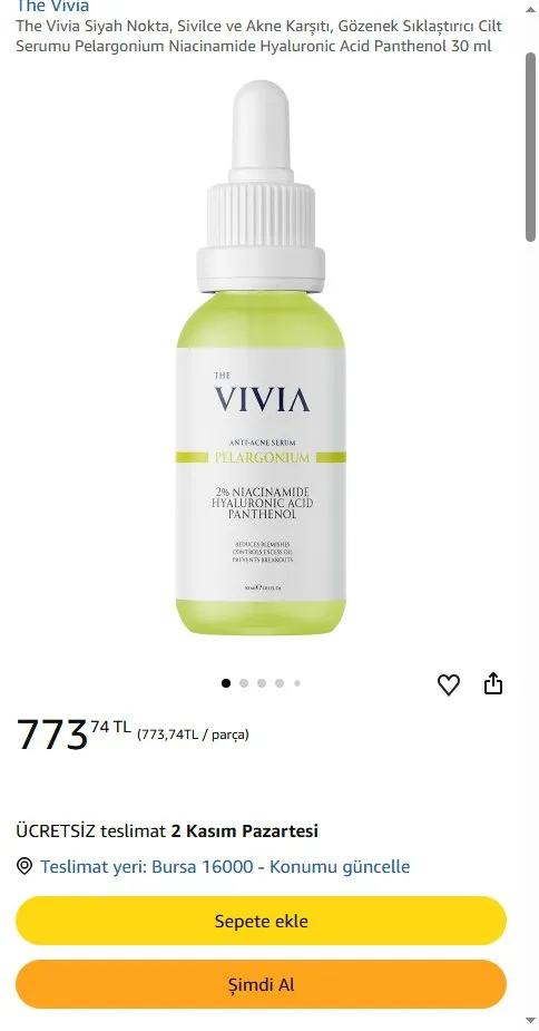 The Vivia Siyah Nokta, Sivilce ve Akne Karşıtı, Gözenek Sıklaştırıcı Cilt Serumu Pelargonium Niacinamide Hyaluronic Acid Panthenol 30 ml