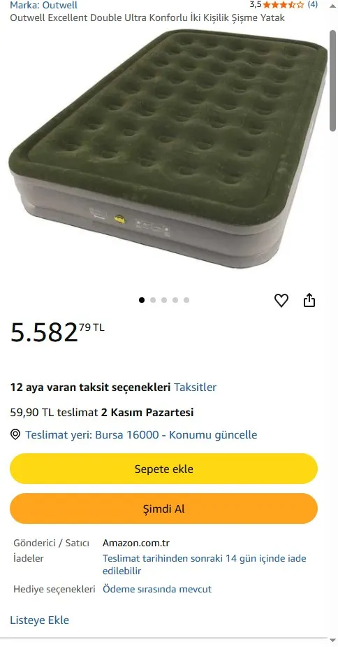 Outwell Excellent Double Ultra Konforlu İki Kişilik Şişme Yatak