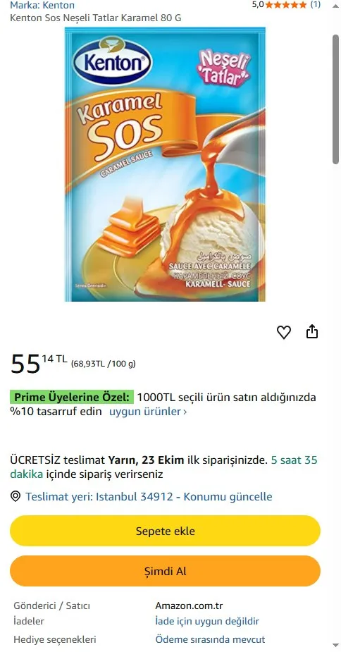 Kenton Sos Neşeli Tatlar Karamel 80 G