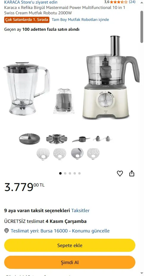Karaca x Refika Birgül Mastermaid Power Multifunctional 10 in 1 Swiss Cream Mutfak Robotu 2000W
