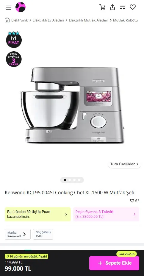 Kenwood KCL95.004SI Cooking Chef XL 1500 W Mutfak Şefi