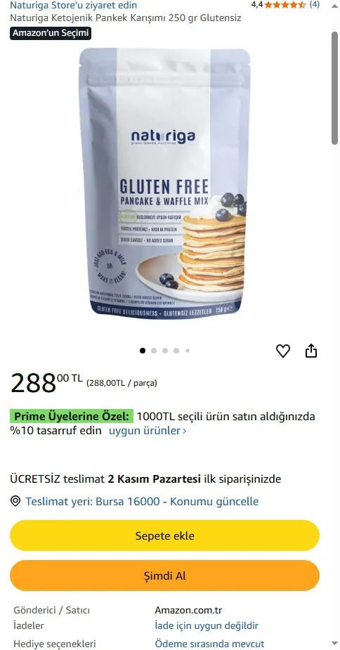 Naturiga Ketojenik Pankek Karışımı 250 gr Glutensiz