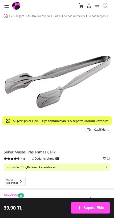 Şeker Maşası Paslanmaz Çelik