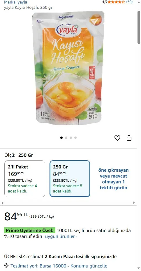 yayla Kayısı Hoşafı, 250 gr