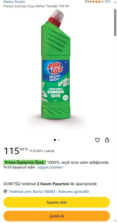 Porçöz Çamaşır Suyu Bahar Tazeliği 750 Ml
