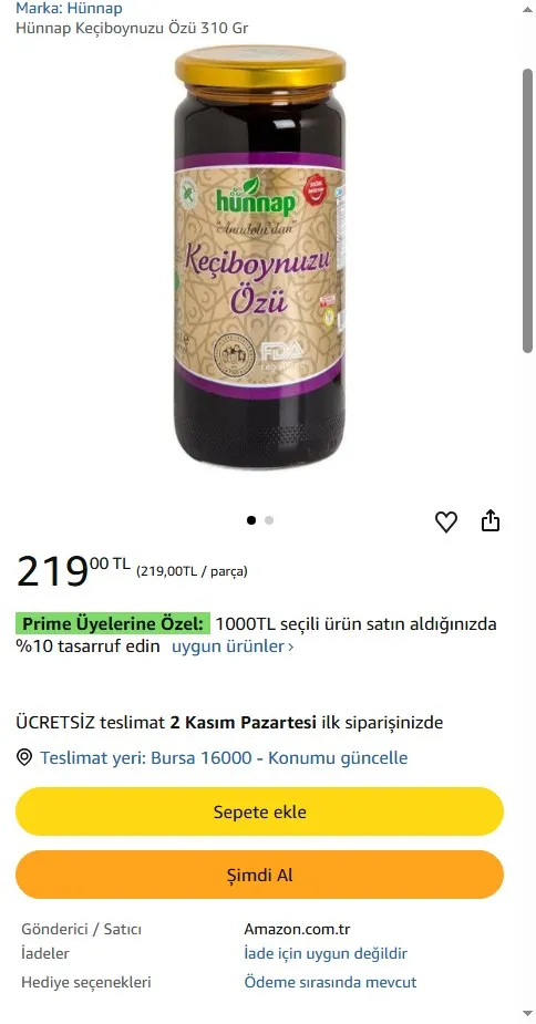 Hünnap Keçiboynuzu Özü 310 Gr