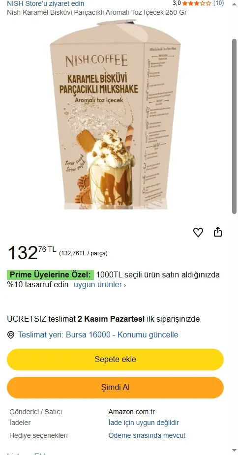 Nish Karamel Bisküvi Parçacıklı Aromalı Toz İçecek 250 Gr