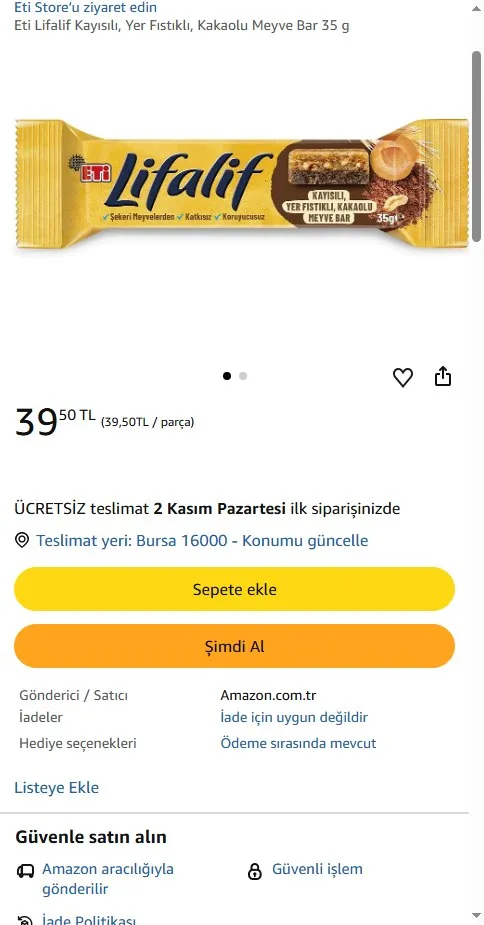 Eti Lifalif Kayısılı, Yer Fıstıklı, Kakaolu Meyve Bar 35 g
