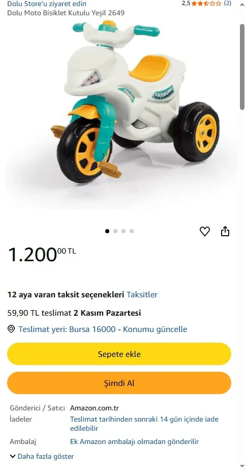 Dolu Moto Bisiklet Kutulu Yeşil 2649