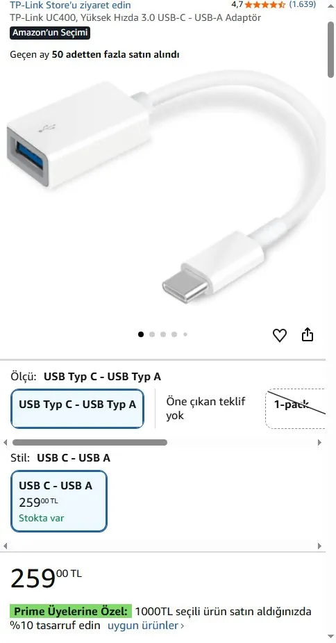 TP-Link UC400, Yüksek Hızda 3.0 USB-C - USB-A Adaptör