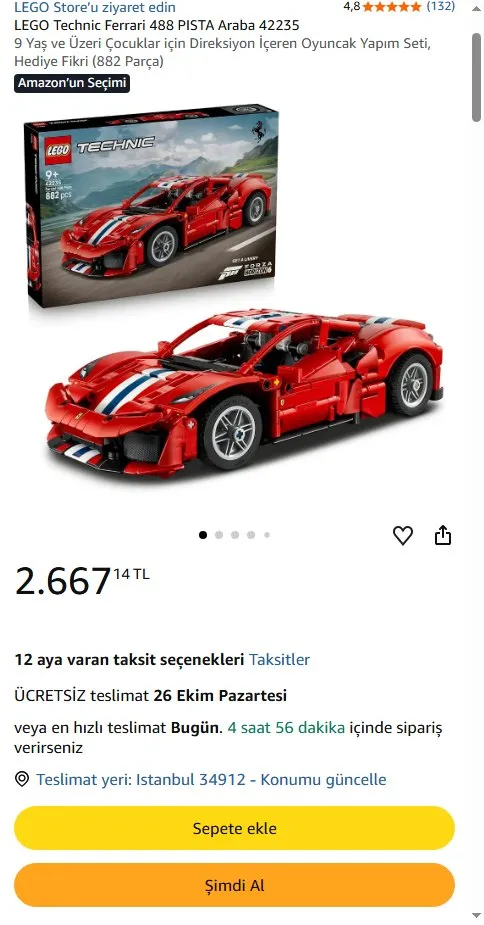 LEGO Technic Ferrari 488 PISTA Araba 42235
