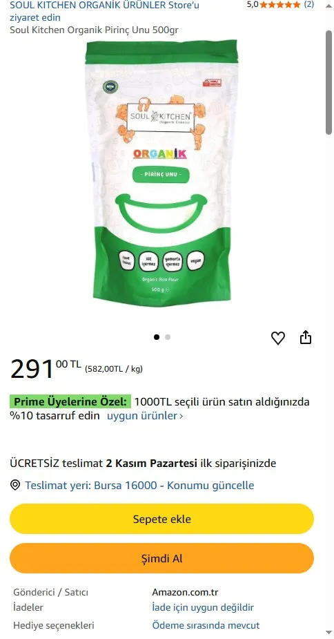 Soul Kitchen Organik Pirinç Unu 500gr